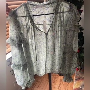 Blouse. Pastel green with light blue flowers